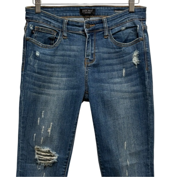 Judy Blue Straight Fit Distressed Stretch Denim Jeans Size 28 - Picture 3 of 9